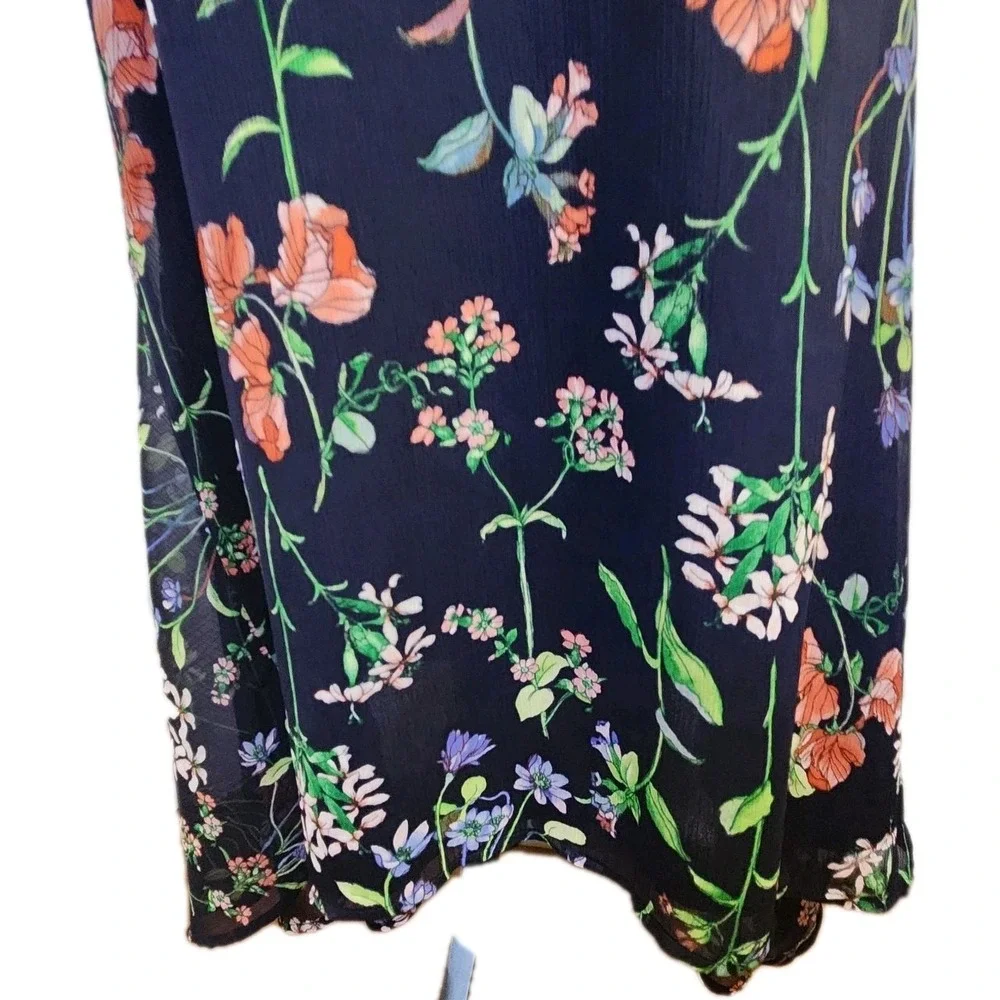 Tommy Hilfiger Women's Trapeze Dress Sz‎ 14 Navy Blue Floral Sleeveless Chiffon